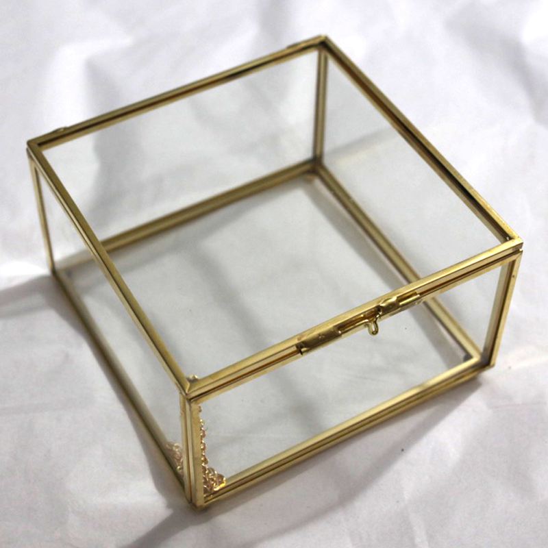 Caixa de jóias de vidro geométrico estilo recipiente de mesa para exibir jóias lembranças casa decoração plantas recipiente ewelry stora