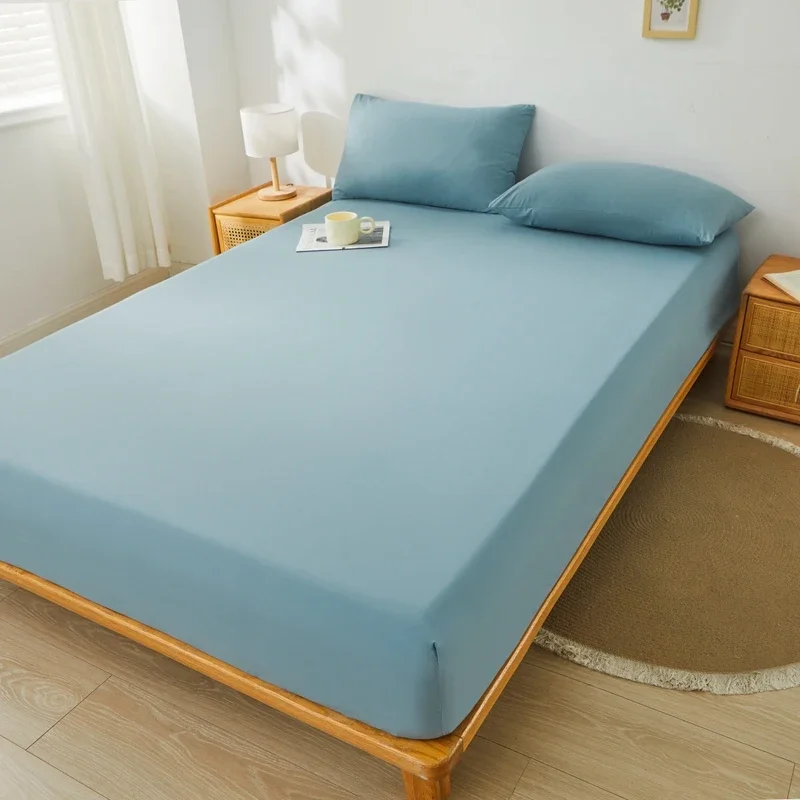 Brushed Mattress Cover Double/Queen Size Solid Color Fitted Sheet For Double Bed Anti-Mite 침대커버 200X220cm 매트리스커버 (No Pillowcase): See below for size descriptions / light green