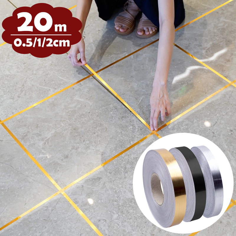 1 Roll Floor Tile Silver Gold Adhesive Strip Seam Sticker Mildewproof Ceramic Tape Self Adhesive Tile Sticker Home Decorations
