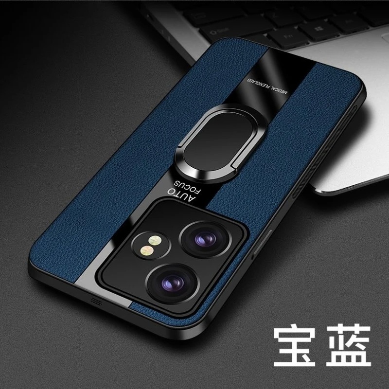Voor Realme GT Neo 6 Case Magnetische Ring Back Cover Voor Realme GT Neo6 6 SE GT6 6T Luxe lederen Capa Siliconen Schokbestendige Bumper: Aluminium / Blauw