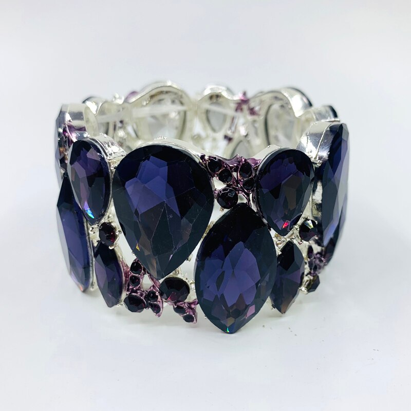 Moda nova marquise cristal manguito pulseiras pulseiras grande estiramento bangle para mulheres casamento nupcial pulseira jóias presente para meninas: purple