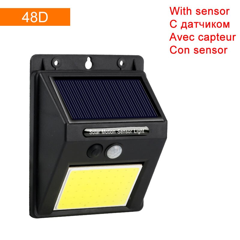 Waterproof PIR Motion Sensor Solar Light 20 30 48 60 96 LED Rechargeable Security Solar Lamp Outdoor Emergency Wall Light: 48D