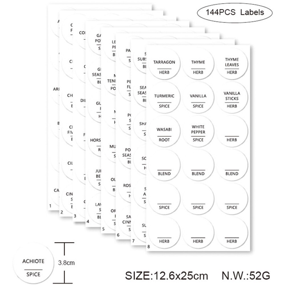 144/216/274Pcs Kitchen Labels Stickers For Ingredients Spice Jars Bottle Container Food Clear Items Mark On Can Storgae Box: 144pcs white