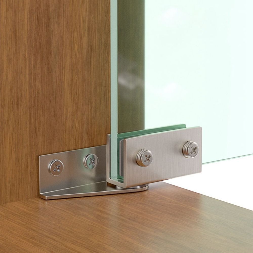 Bisagra de puerta de vidrio sin perforar, 2 piezas, para vitrina, armario de vidrio, montaje lateral, herrajes para muebles de acero inoxidable