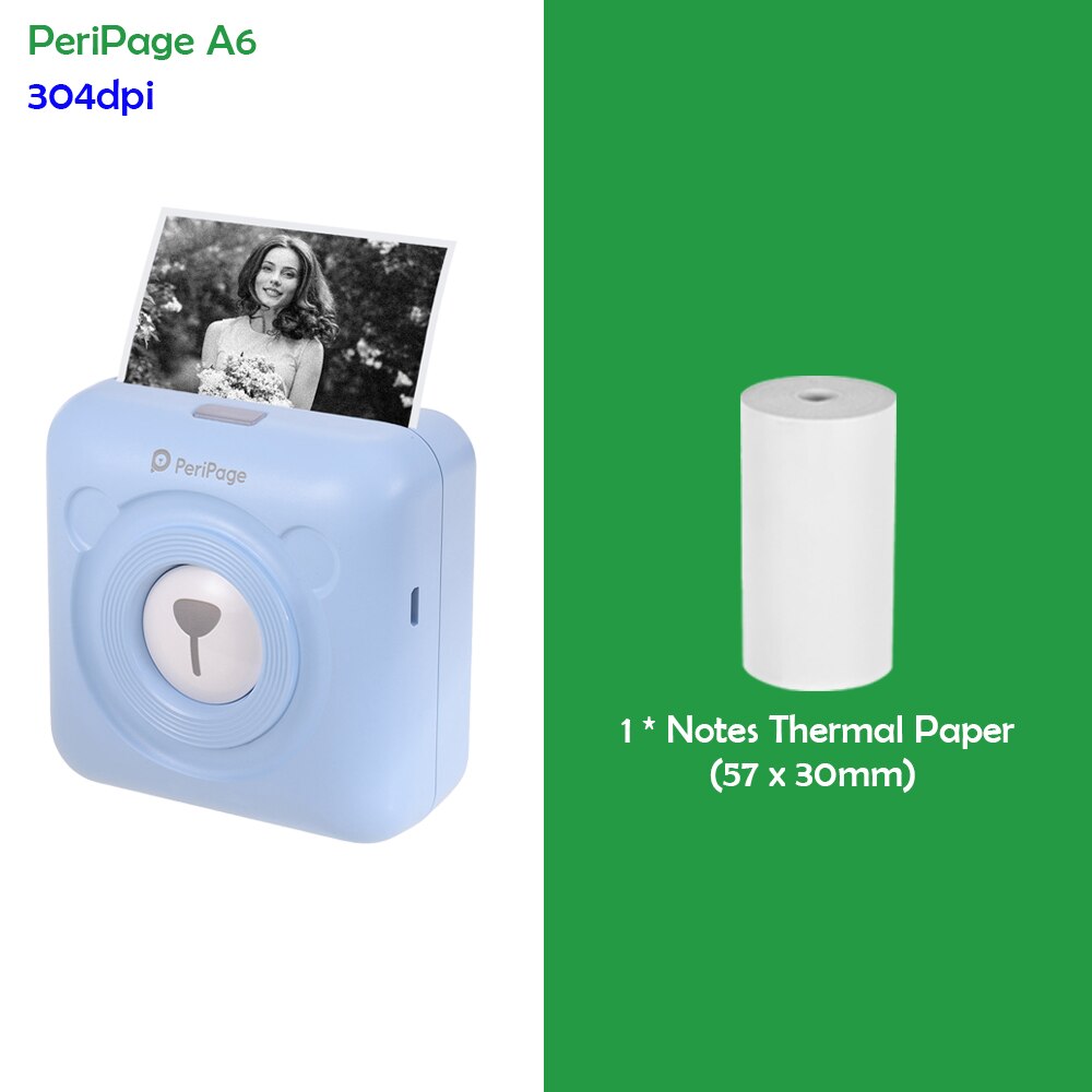 PeriPage A6 Mini Pocket Printer 304DPI Wireless BT Thermal Printer Picture Photo Label Memo Notes Journal Receipt Paper Printer: Blue