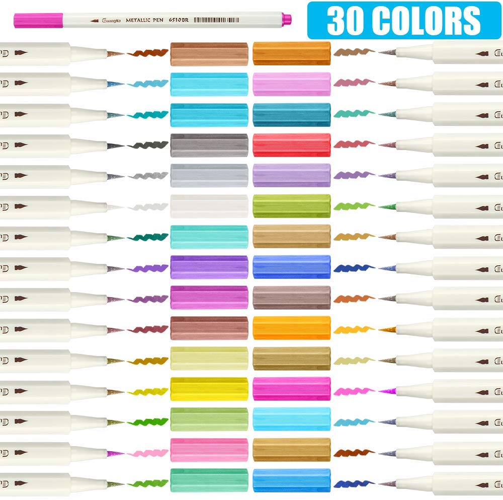 15 farver / sæt metallisk mikron pen detaljeret mærkning farve metalmarkør til album sort papir tegning skoleartikler: 30- farve børste