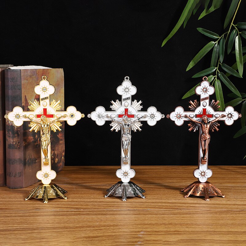 Accesorios de decoración para el hogar, figuritas cruzadas con soporte de Jesús