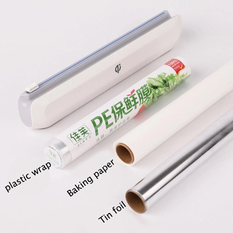 Envoltorio de plástico para alimentos de con tobogán de corte ajustable Film transparente de preservación de caja de almacenamiento con succión BottomTool