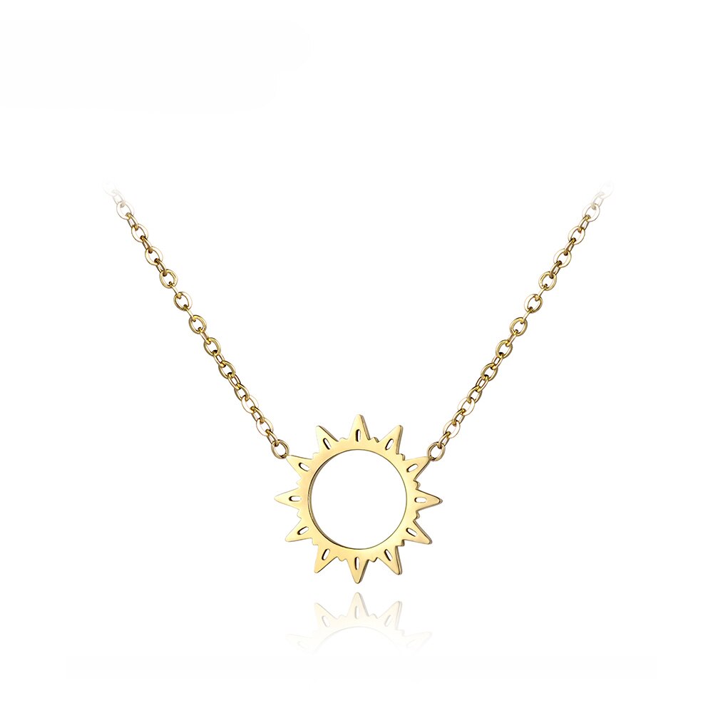 Lokaer Classic Stainless Steel Chains Necklace Jewelry Hollow Sun Flower Pendant Neckalces Bridal Wedding Jewelry N18030: Gold-color