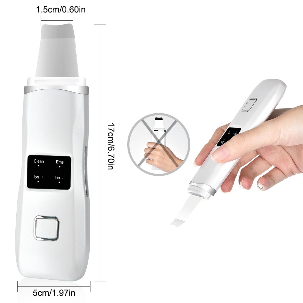 White Ultrasonic Red Blue Light Therapy Skin Scrubber Acne Blackhead Removal Cleanser Facial Care Face Cleaning Shovel Peeling