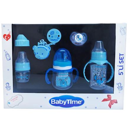 5- stk baby tid fodringsflaske og sut sæt: Blå