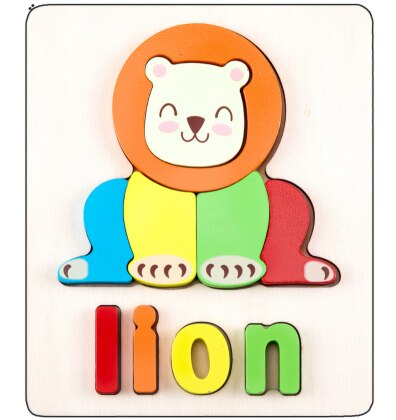 Wooden Animal Puzzle Montessori Letter Puzzle Preschool Learning Educational Game Baby Toddler Toys for Children: Lion