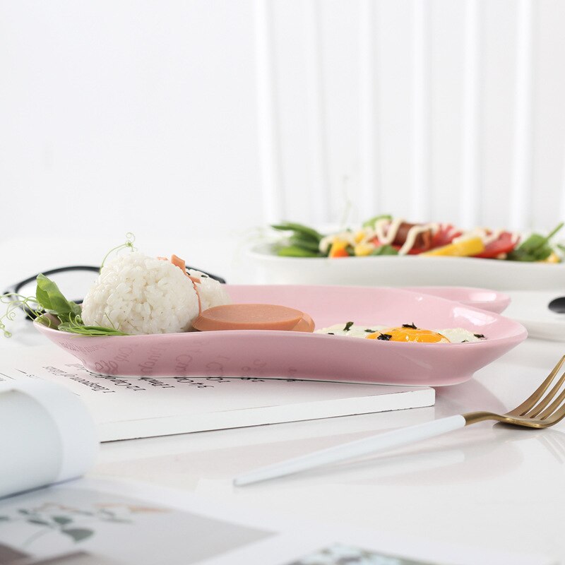 Cerámica Ceative de dibujos animados plato de Sushi lindo niños oso forma plana plato ensalada cena bandeja grande pequeña salsa platos 2 unid/set