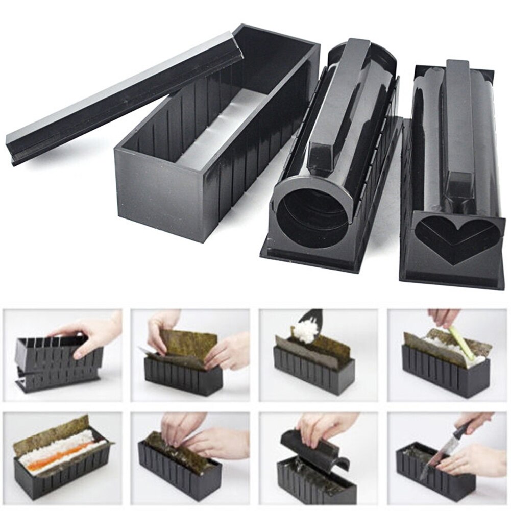 10Pcs Professionele Sushi Maker Set Rice Roll Mold Keuken Diy Maken Mould Roller Gereedschap Keuken Eetkamer Gereedschappen