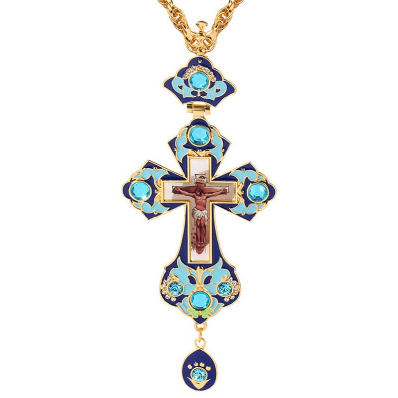 schultergürtel kreuz orthodoxe Jesus kruzifix anhänger strass kreuz kette Gold religiöse Schmuck Pastor Gebet artikel: XL1696 / mit Kasten