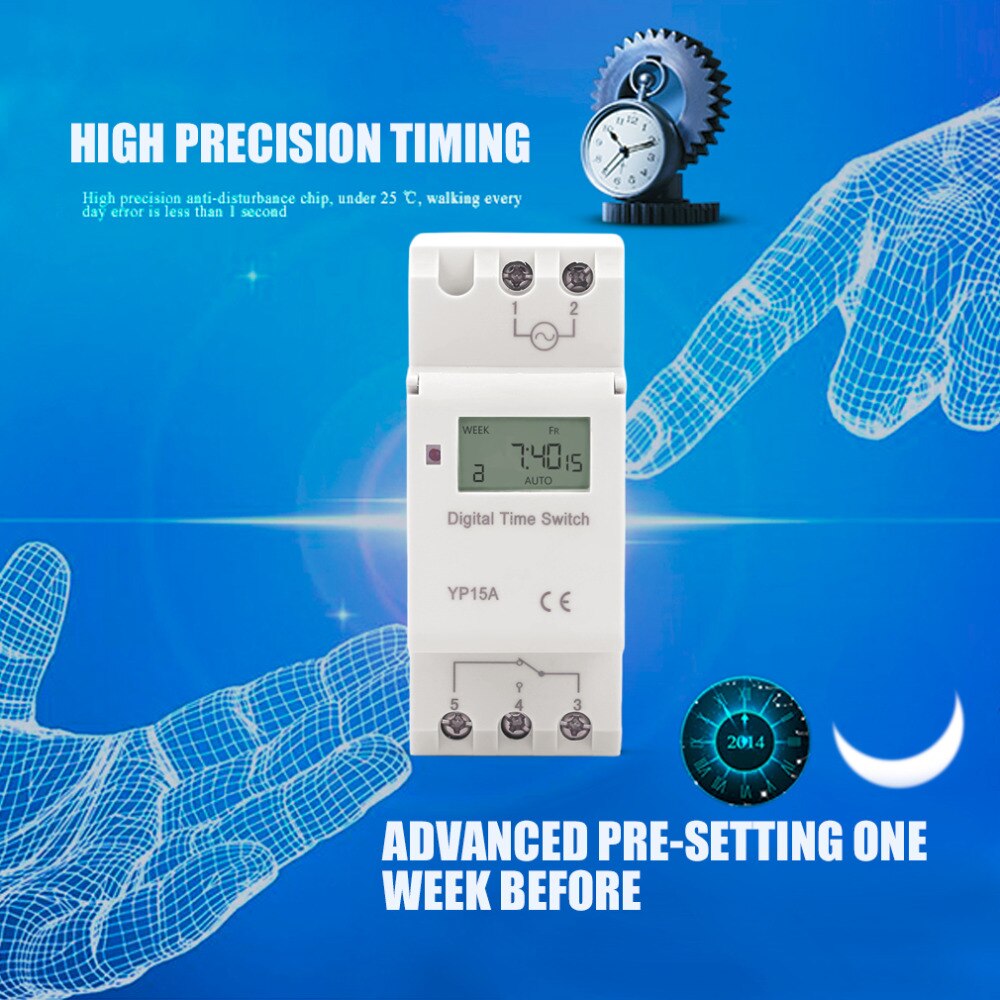 LCD Digital temporizador programable interruptor THC 15A AC 220V