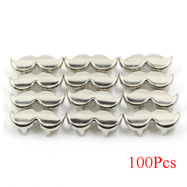 Tachuelas de Metal con forma de bigote para ropa, de 100 piezas tachuelas doradas y plateadas, remaches para manualidades, espigas de 18x8mm para cuero: Sliver