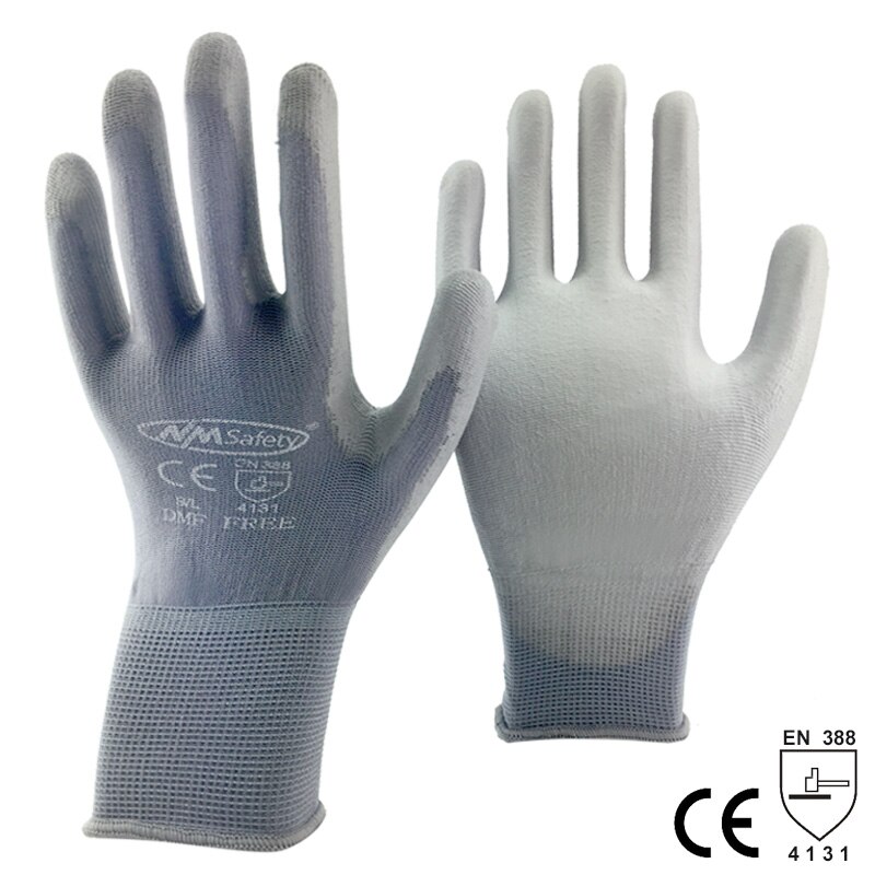 24Pieces/12 Pairs Nylon PU Nitrile Rubber Palm Coated Safety Glove CE 4131X Mechanic Protective Working Gloves: PU1350 -GR / M