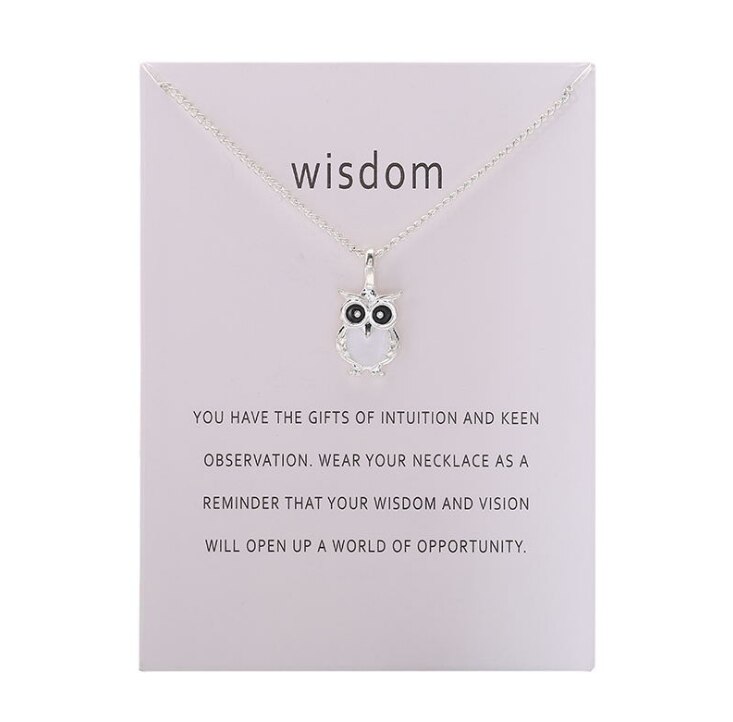 Color Glaze Wisdom Owl Pendant Necklace Jewelry For Women Girl: SILVER WHITE