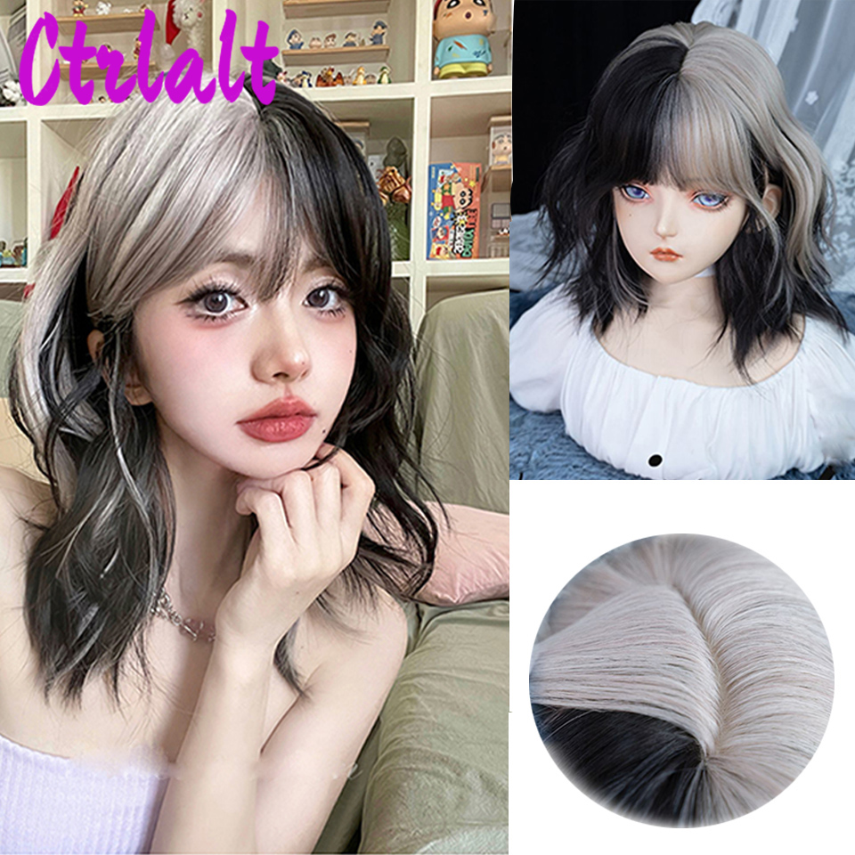 Pelucas de pelo Natural sintético en capas para mujer, color negro y marrón, ondulado, para uso diario, con flequillo de cortina, resistente al calor