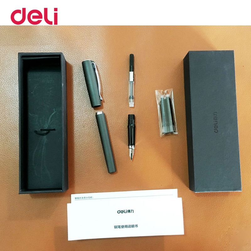 Deli metal fountain pen for writing school office stationery supply luxury fountain pen set with box business