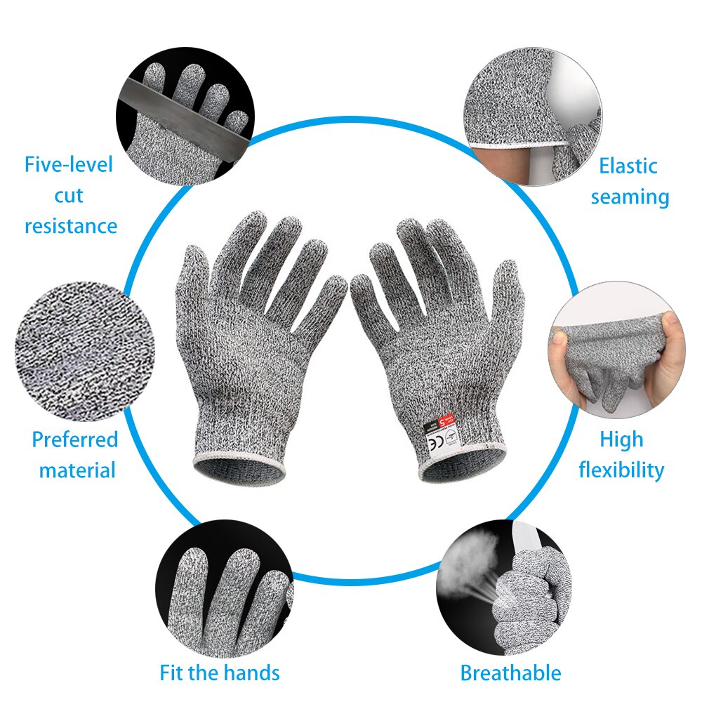 Guantes de seguridad de nivel 5 anticorte, resistentes a Cortes, alambre de acero inoxidable, malla metálica, para cocina, carnicero