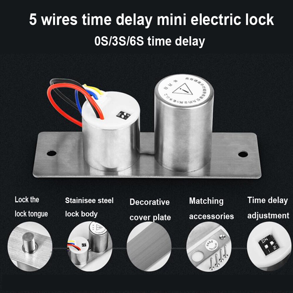 Fail Safe Stainless Steel DC 12V Mini Electric Bolt Lock Solenoid Door Lock 5 wires feedback lock Access Control Accessories