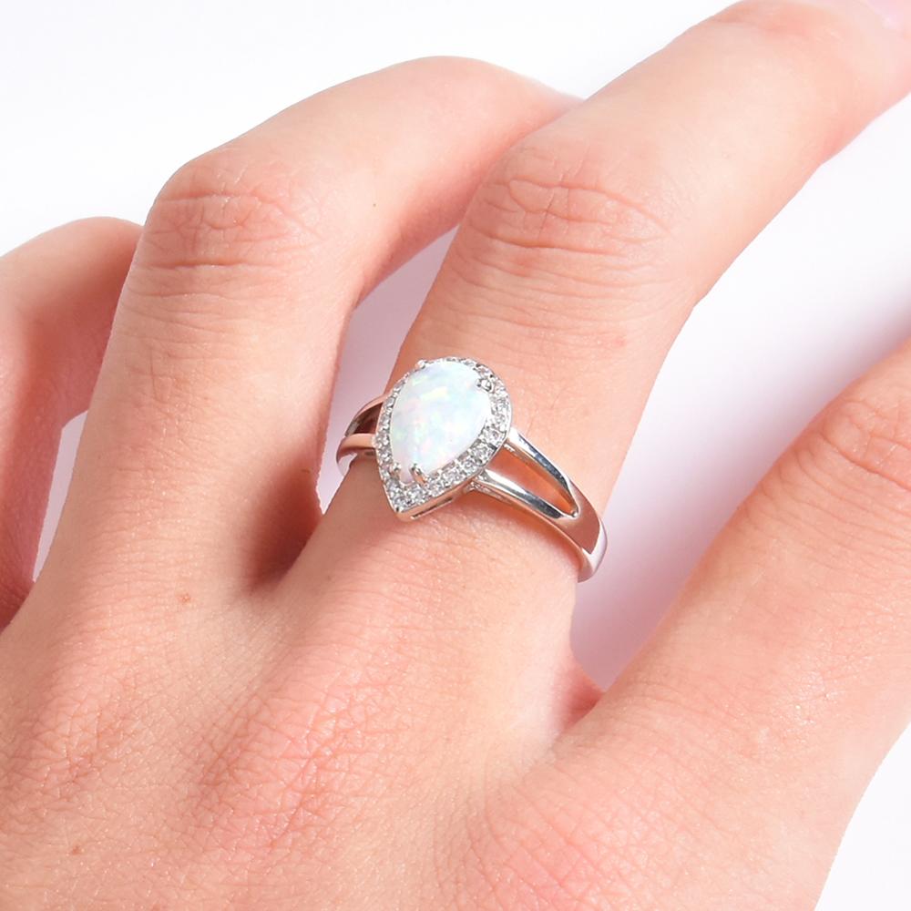 Blaike luxo branco ouro cheio gota de água branco fogo opala anéis para mulheres moda jóias arco-íris birthstone anel de noivado
