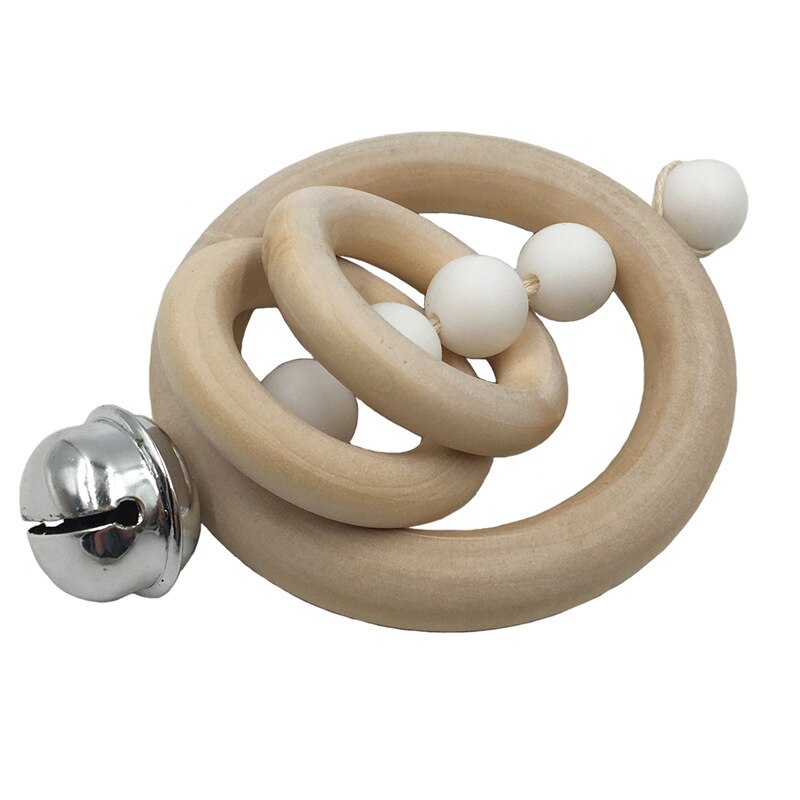 Baby Toys Rattles for Newborns Bed Bell Wooden Ring 0-12 Months Beech 1Pcs Wood Teether Educational Toys for Childrens: White-no-box