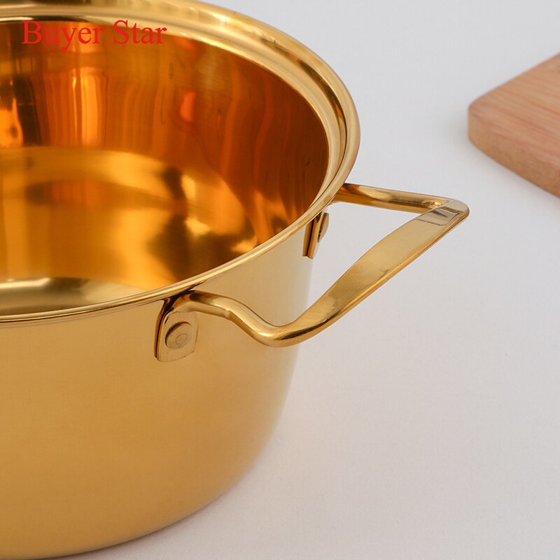 Marmite à soupe dorée de 18cm en acier inoxydable, avec couvercle, Pot en métal, outils de cuisine, ustensiles de cuisine ménagers pour cuisinière à Induction