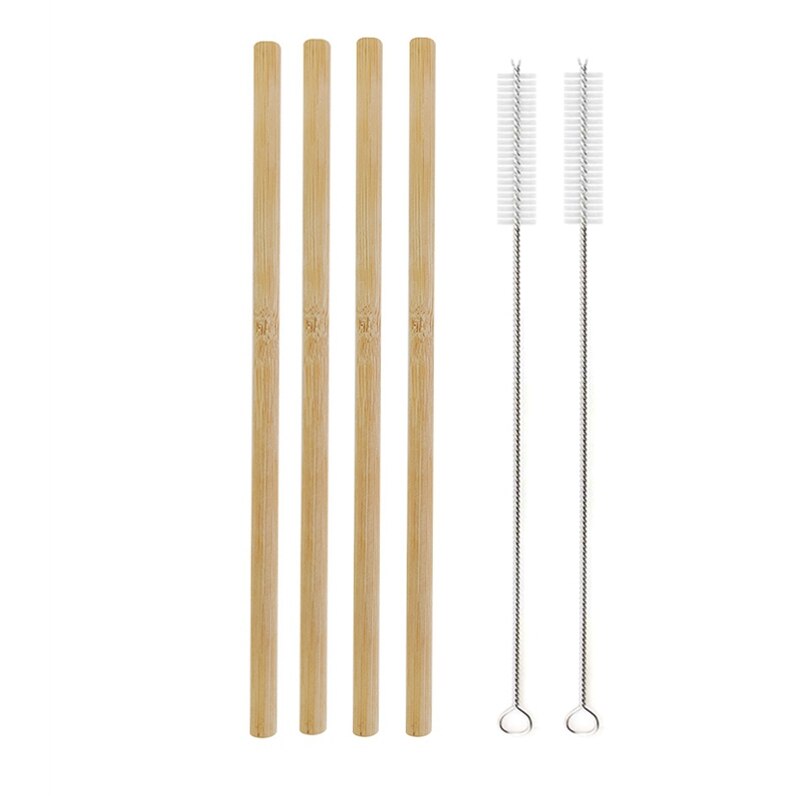 Natural Bamboo Straw Reusable Drinking Straws with Case + Clean Brush Eco-friendly Bamboo Straws Bar Cocktail Drinks Tools: 4Pcs Straight