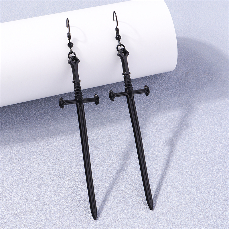 Nuevos pendientes colgantes de Cruz negra para mujer, pendientes de gancho colgantes de Cruz de Metal gótico, accesorios de joyería de para niñas: Bronce antiguo plateado