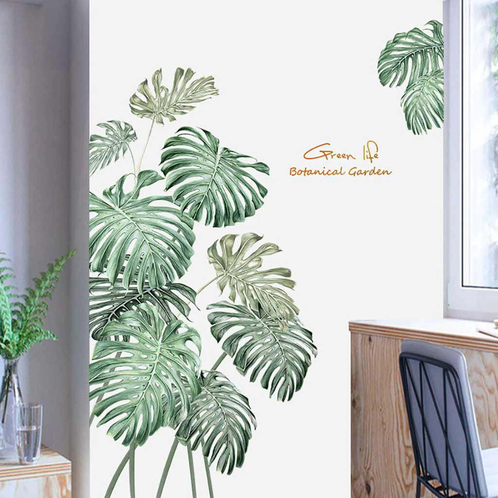 Plante verte autocollant Mural bricolage pivoine Rose fleurs plage feuilles de palmier tropicales Stickers muraux Art moderne vinyle décalcomanie murale