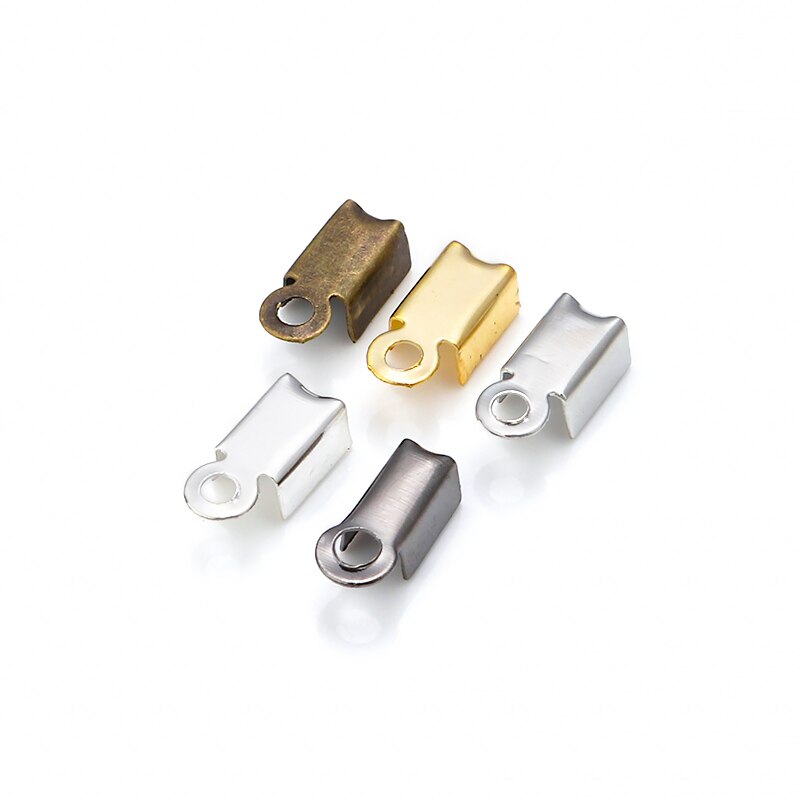 Lot de 200 pièces de perles à sertir pour fermoirs, capuchons d&#39;extrémité de cordon, Clip en cuir et ruban, pliable pour la fabrication de bijoux, connecteurs de collier à faire soi-même