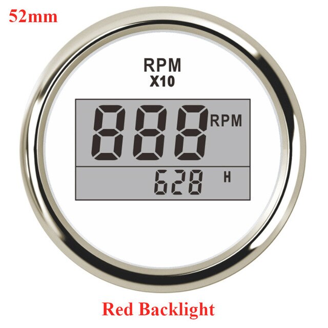 Tachymètre étanche pour bateau | 85mm rpm mètre avec sabot LCD 4000/6000/8000 RPM Tacho mètre avec rétro-éclairage rouge 12V 24V: WS 52mm