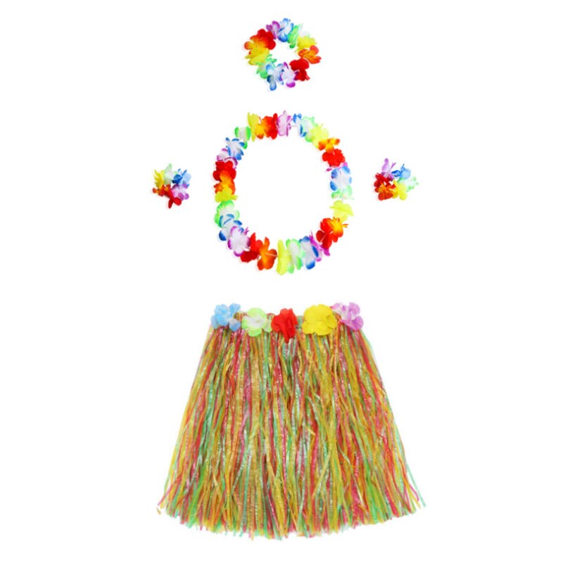 Hawaiian Garland Skirt Suit 40cm Adult Children Same Size Festive Party Dress Dance Short Skirt home decoration: A
