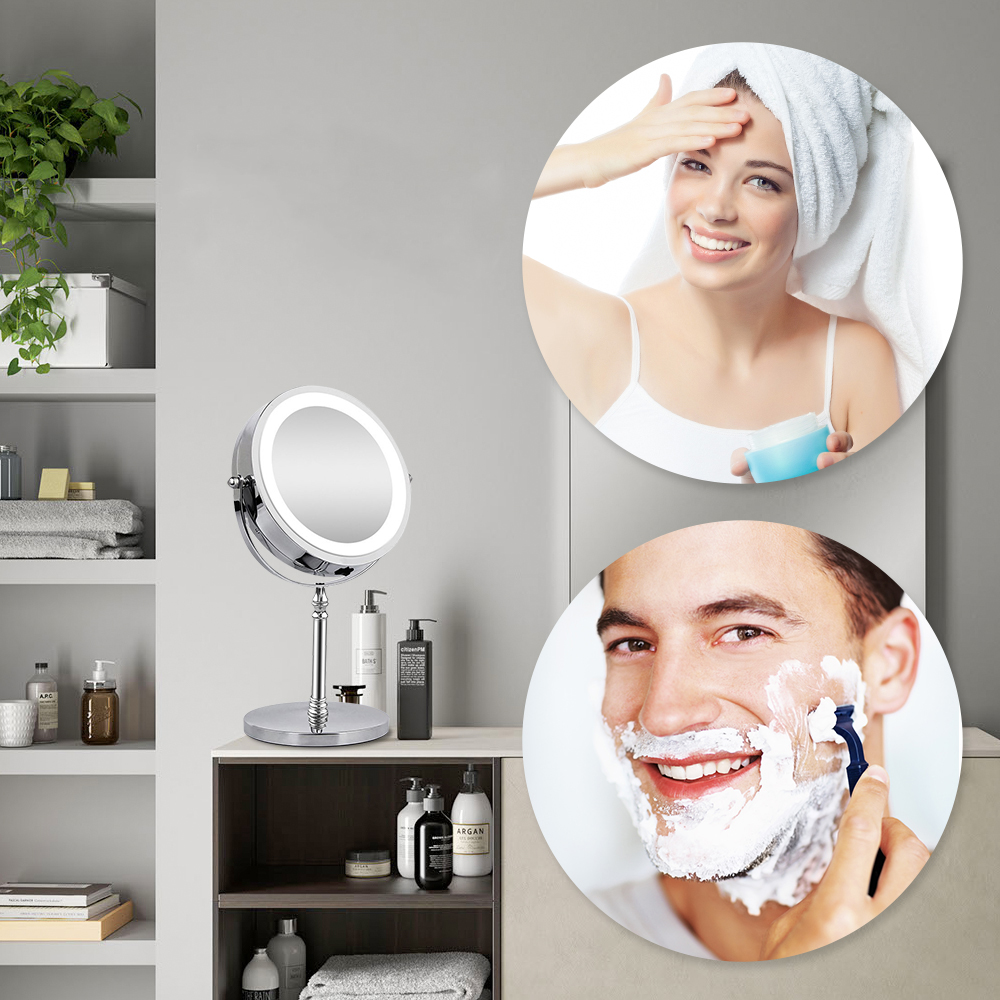 10X Magnifying Makeup Mirror Cosmetic LED Light Bathroom Mirrors Round Shape Desktop Backlit Mirrors In The Shower