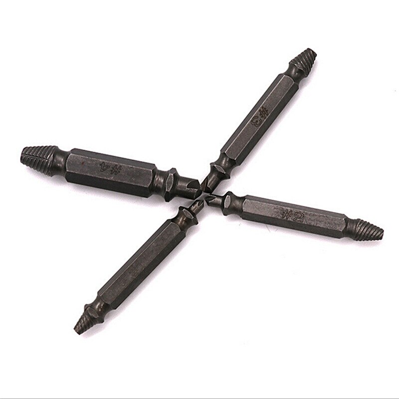 4pcs Broken Breakage Head Screw Extractors Double Ended Damaged Screw Extractor Wood Bolts Remover Extract Drill Tool