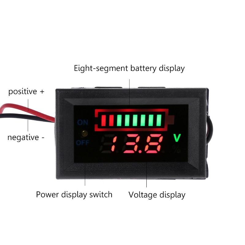 12V Car Lead Acid Battery Capacity Indicator Voltmeter Power Tester with Switch 91AE