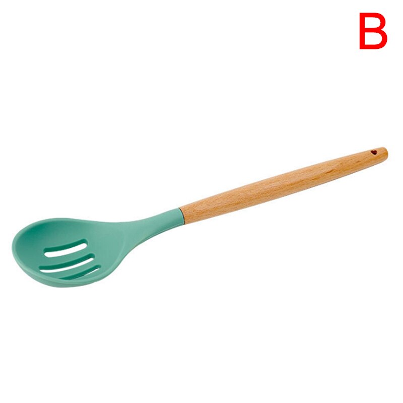 1Pc Houten Handvat Siliconen Keukengerei Kookgerei Spatel Borstel Pasta Vergiet: B