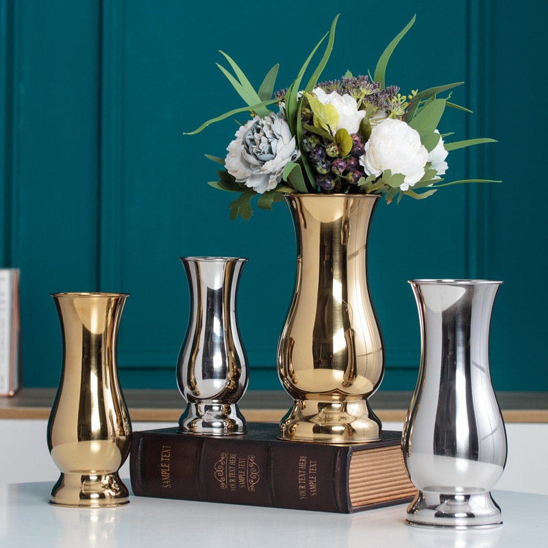 Chinese Stijl tafelblad Vazen Moderne Minimalistische Mode Ornamenten Ambachten Decoratieve Roestvrij Staal Vaas metalen Vazen