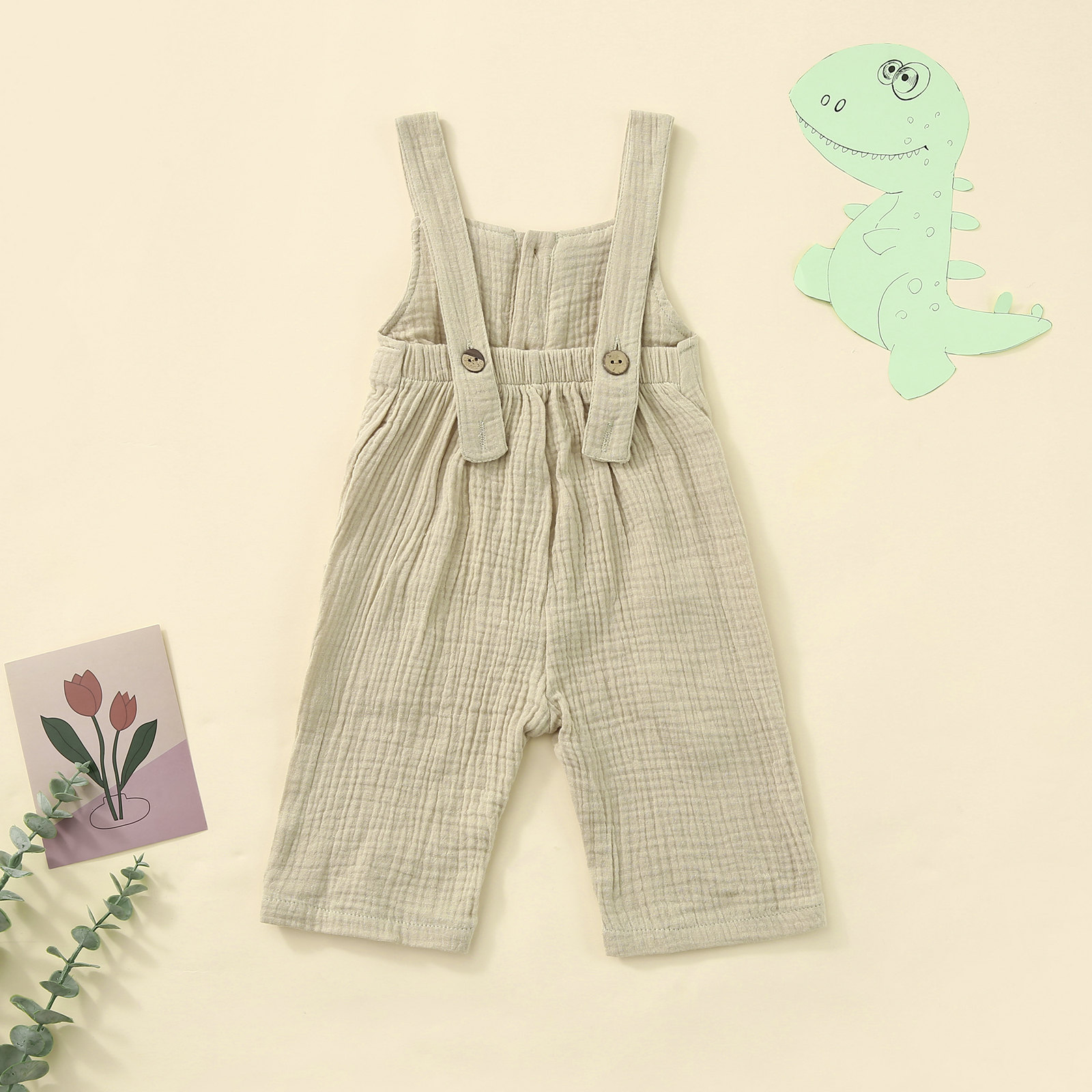 Jongetje Meisje Jarretel Broek Zomer Peuters Effen Kleur Voorste Knop Pocket Decoratie Overalls Mouwloze Jumpsuit 6M-4T