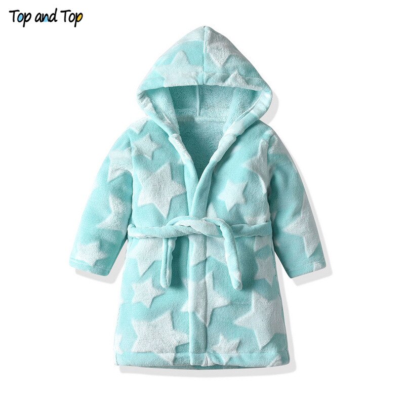 Top En Top Leuke Kinderen Badjas Kids Flanel Gewaden Jongens Meisjes Sterren Afdrukken Hooded Badjassen Pyjama Nachtkleding