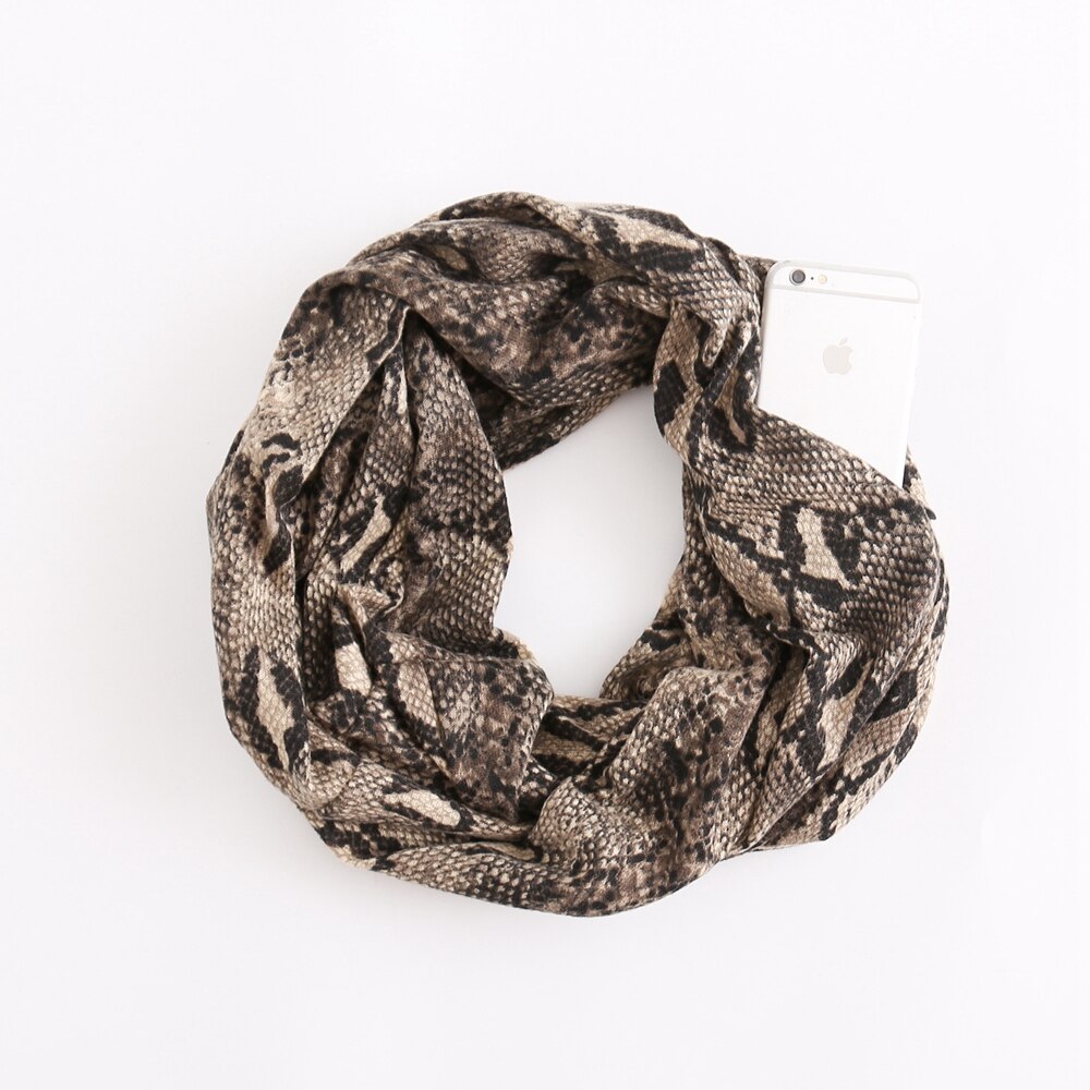 HanXi Secret Pocket Scarf with Zipper for Women Travels Leopard Crircles Scarves Soft Unisex Ring Scarf: snake pattern