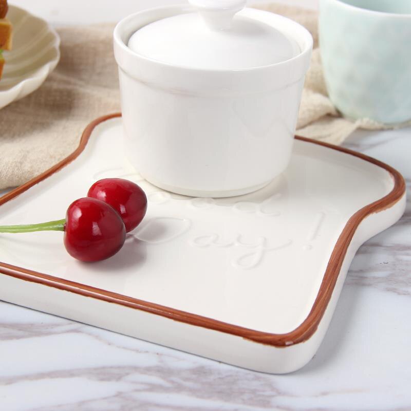 Ceramic Western Bread Tray Home Toast Shape Dessert Storage Decoration Dishes Kitchen Fruit Snack Dinner Plates Organization