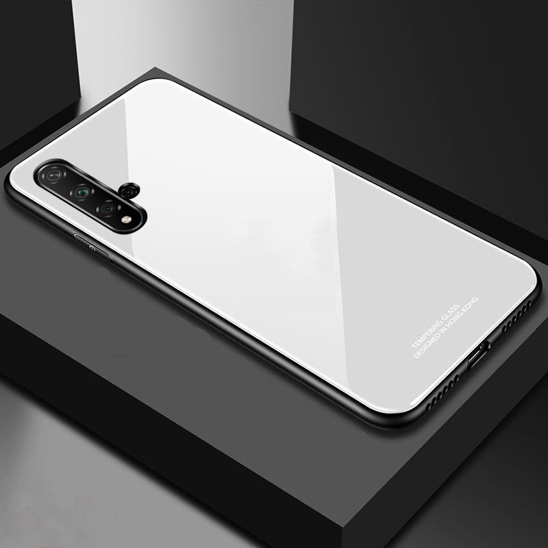 YueTuo lujosa funda de espejo de cristal duro para huawei honor 20 pro lite 20i V20 view honor 20 funda de silicona trasera para teléfono: For honor 20 / white