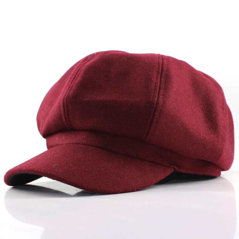 låve Oktagon Hatt - Britisk Stil Ull Baret - Høst/Vinter uformelt Lue til takrenne: Mørkerød