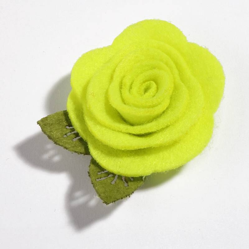 Flores de tela no tejidas de fieltro con hojas verdes para la cabeza, accesorios para el cabello, rosas enrolladas bonitas, 5CM, 10 Uds.: K / With Clip
