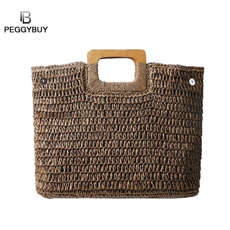 Sac à main Vintage bohème sac de paille pour Women2020 été grande capacité plage sac à main en rotin à la main tricoté sacs de voyage Bolsas: Dark Brown 01