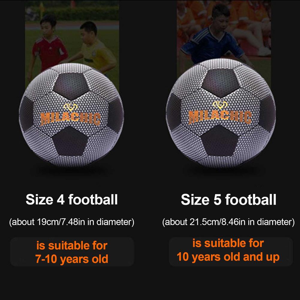 Glowing Soccer Ball - Size 4/5 - Reflective PU Material - Machine Stitched - Kids Training Ball